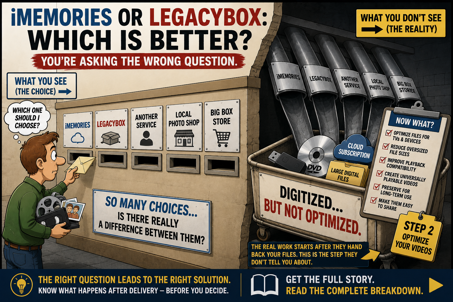 iMemories or LegacyBox, which is better? You're asking the wrong question — digitized isn't optimized. Know what happens after delivery, before you decide.