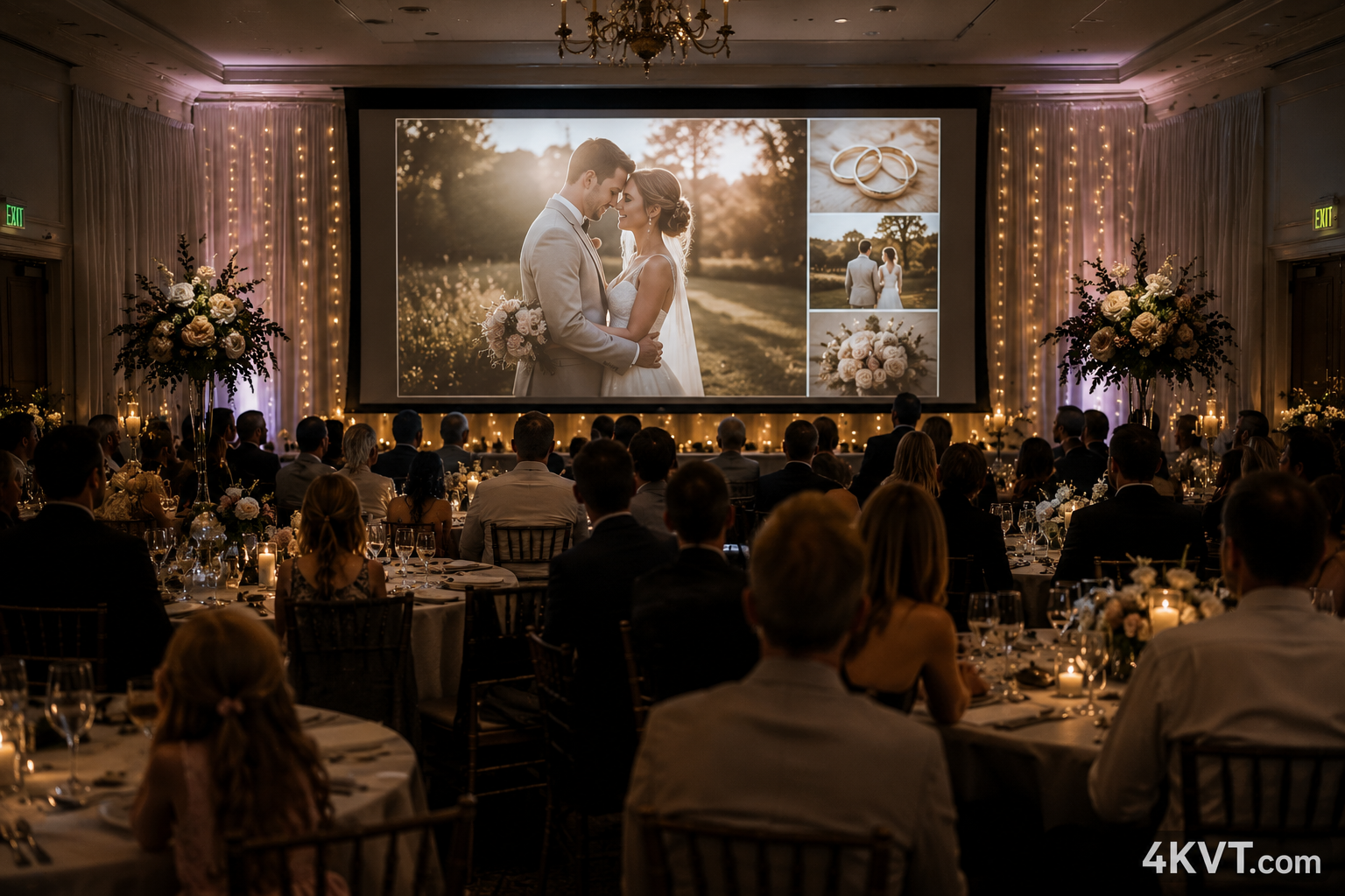 Wedding reception slideshow playing perfectly on venue screen